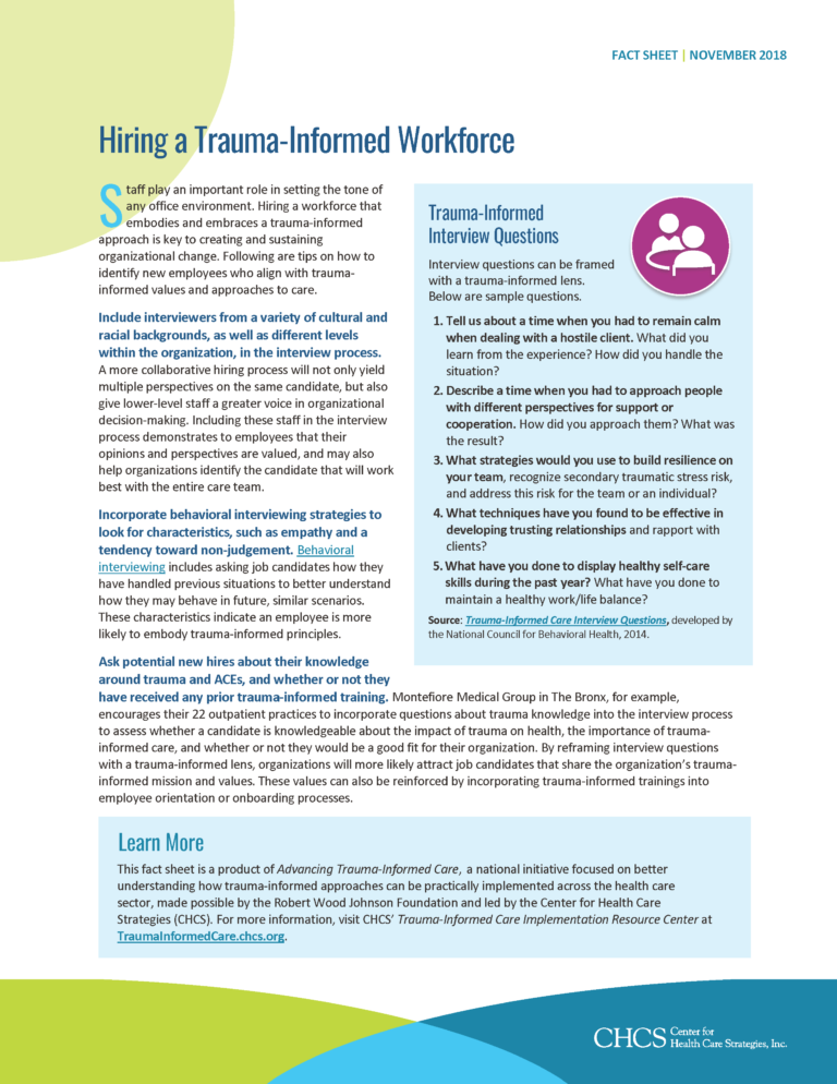 Hiring a Trauma-Informed Workforce - Trauma-Informed Care ...