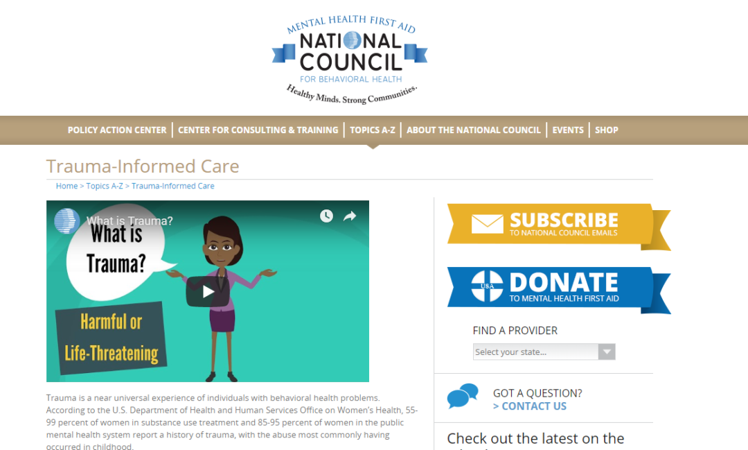National Council for Behavioral Health TraumaInformed Care Trauma