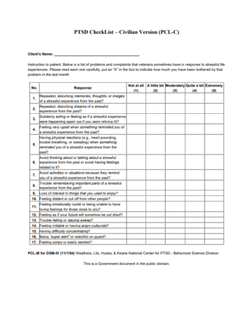 Post-Traumatic Stress Disorder Checklist For Civilians (PCL-C) - Trauma ...