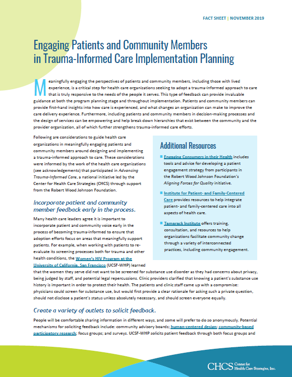 Engaging Patients and Community Members in Trauma-Informed Care ...